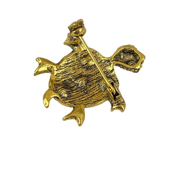 Vintage Turtle Brooch With Blue & Green Rhinestones - Picture 4 of 6
